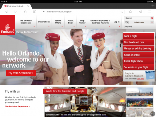 great examples of mobile web design: emirates airlines