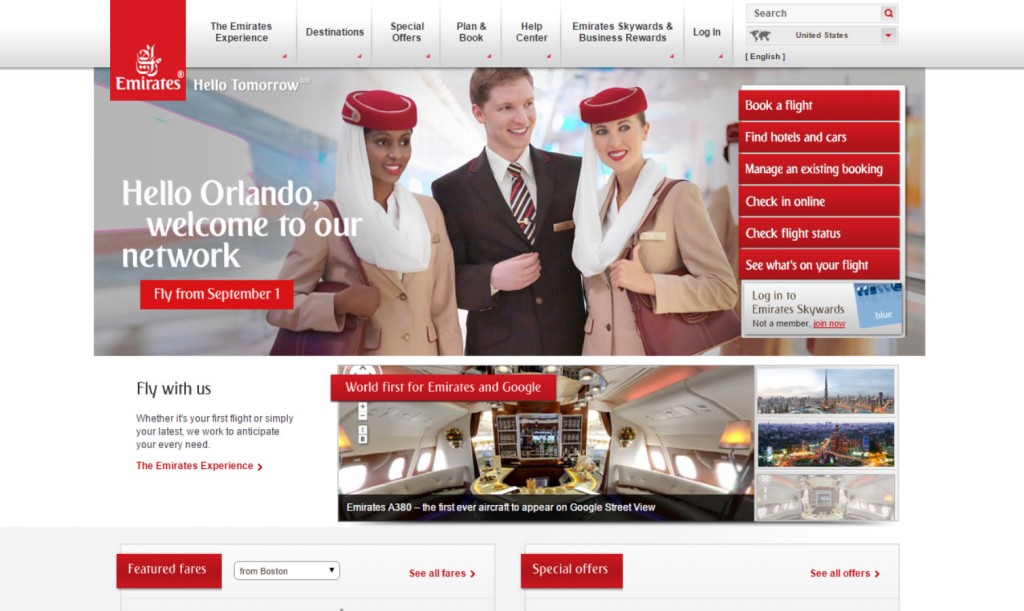great examples of mobile web design: emirates airlines