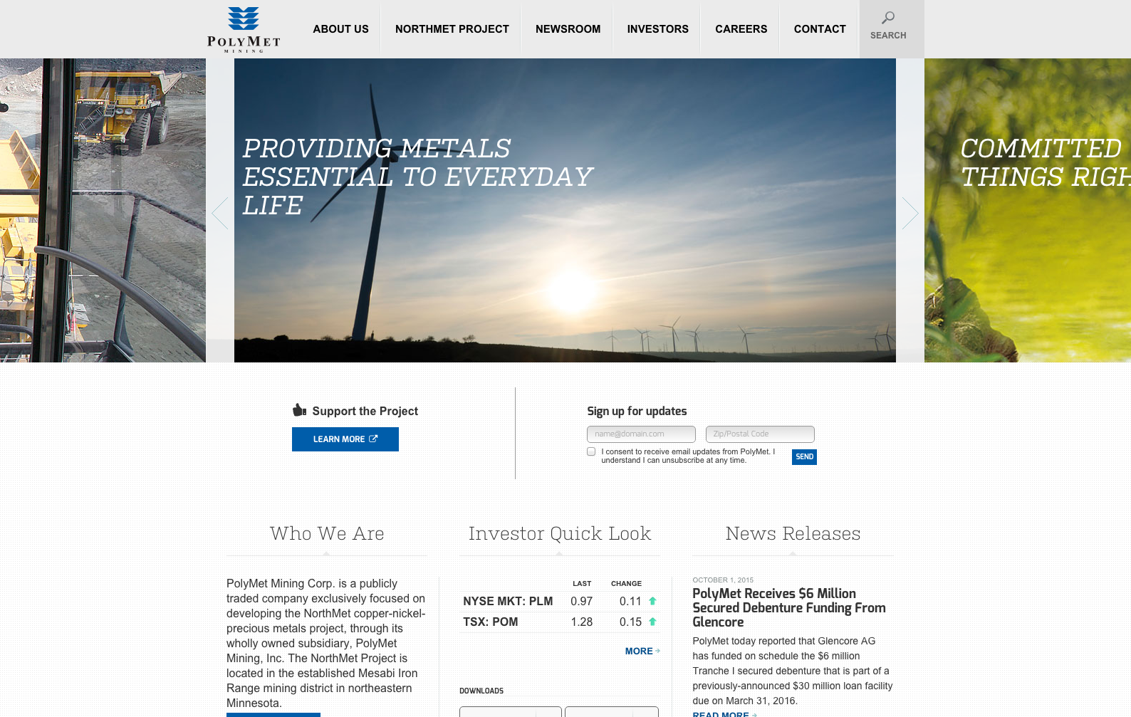 polymet mining - mining company website design